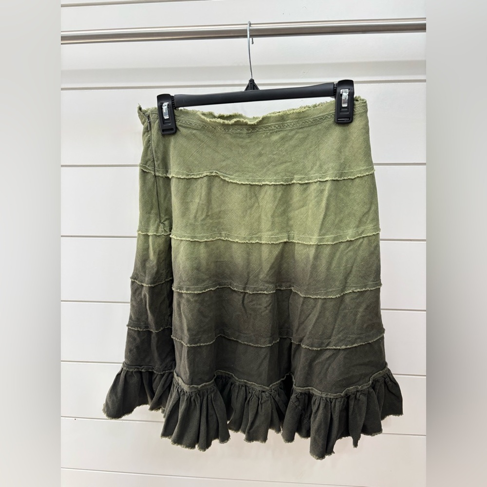 Wet Seal Green Midi A-Line Skirt with Ruffled Tiers